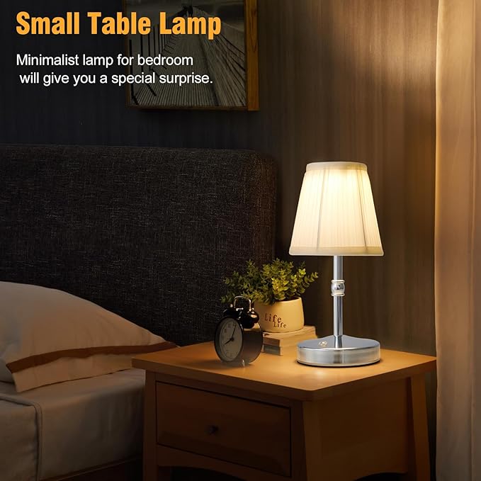 3000 mah Battery lamp,5W LED Small Touch Lamps,3 Color Temperature Dimmable Rechargeable Lamp,Cordless Lamp for Kitchen,Mini Lamps for Small Spaces (Chrome)