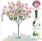 24 Bundles Artificial Flowers for Outdoors & Indoors – UV Resistant Faux Plastic Plants for Garden, Patio, Porch, Window Box, Home Decor – Lush & Vibrant Fake Flowers, Pink