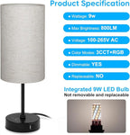 Unicozin Table Lamp, 3 CCT 3000K/4500K/6500K & RGB Color Changing, Stepless Dimmable, 17Inch Bedside Lamp for Reading, Ambience Nightstand Light for Home Decor Party, Beige Shade