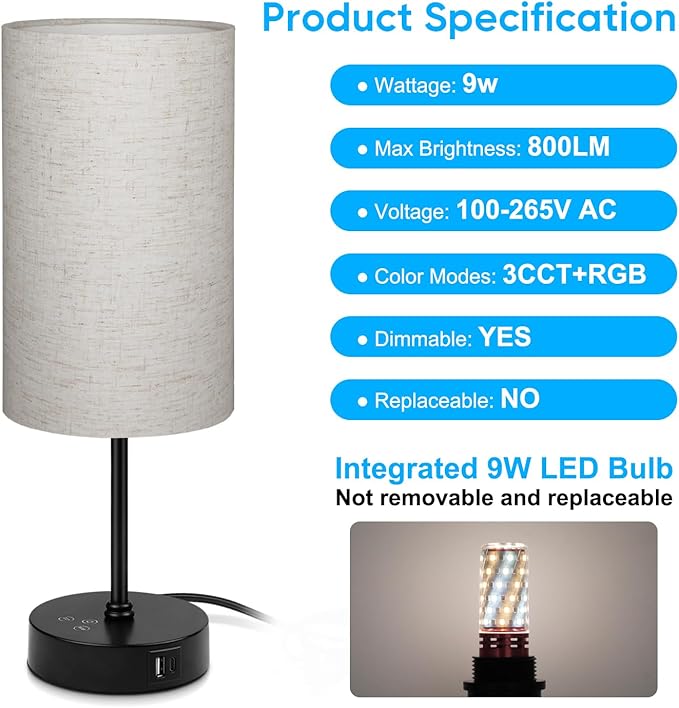 Unicozin Table Lamp, 3 CCT 3000K/4500K/6500K & RGB Color Changing, Stepless Dimmable, 17Inch Bedside Lamp for Reading, Ambience Nightstand Light for Home Decor Party, Beige Shade