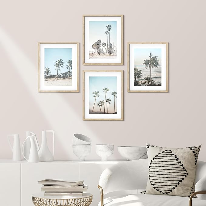 SIGNWIN Framed Washed Out Tropical Island Wall Art, Set of 4 Island Palm Tree Beach Landscapet Wall Decor Prints, Nature Wilderness Wall Décor for Living Room, Bedroom - 11"x14"Natural
