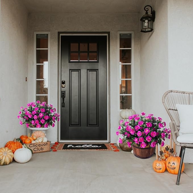 Ivydale Artificial Faux Outdoor Flowers Plants for Outside Fall Decoration, Fake Silk Fuchsia Camellia UV Resistant Realistic for Planter Porch Patio Balcony Garden Home, 3 Large Bundles