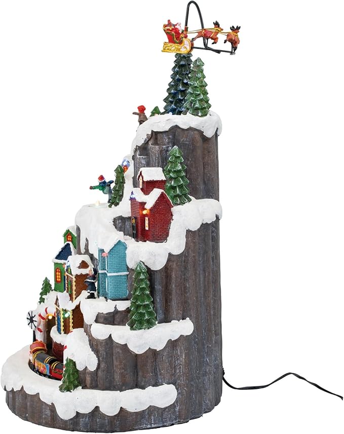 Santa Hill Town Train Mountain LED Lights Christmas Village with Motion and Sound 10" x 10" x 17.5"