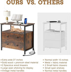 27 inch Wide Night Stand with Charging Station, Bedside Table with Open Shelf, 2 Drawers Small Wood Dresser, Modern Wood Nightstand for Bedroom/Living Room (Rustic Brown)