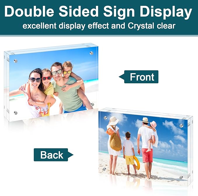 4x6 Acrylic Picture Frame 3 Pack, 20mm Clear Thickness Frameless Magnetic Double Sided Display, Plastic Table Top Photo Sign Holder, Table Paper Stand for Desktop Display, Stores