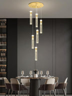 6-Light Gold Modern Crystal Raindrop Chandelier for Dining Room Entrance Long Crystal Bubble Column Chandelier for High Ceiling Lighting Fixtures LED Lampara, 3000k-6000K
