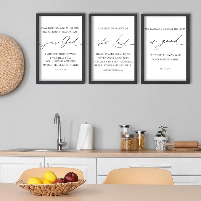 FZMHASLWW The Lord Your God Is Good Sign Bible Verses Wall Decor 24"X16" Set of 3 Christian Scripture Prayer Inspirational Motivational Quotes Family Framed Wall Art (Black)