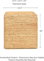 REDEARTH · Cube Pouf Foot Stool Ottoman - Jute Braided Pouffe Poof Accent Sitting - Set of 2 Footrest for The Living Room, Bedroom, Nursery, Patio, Lounge, Office - 14.5”x14.5”x16” - Natural