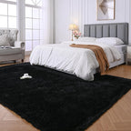 Black Fluffy Area Rugs for Bedroom：Black Plush Area Rug 4x6 - Indoor Modern Shaggy Soft Carpet for Living Room Bedroom Kids Room Nursery (Black, 4x6 Feet)