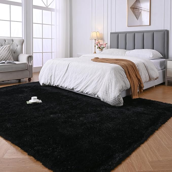 Black Area Rug for Living Room: 5x8 Area Rug Fluffy Shag Bedroom Rugs-Black Shag Area Rugs 5x8 Plush Fuzzy Soft Carpet for Living Room,Bedroom
