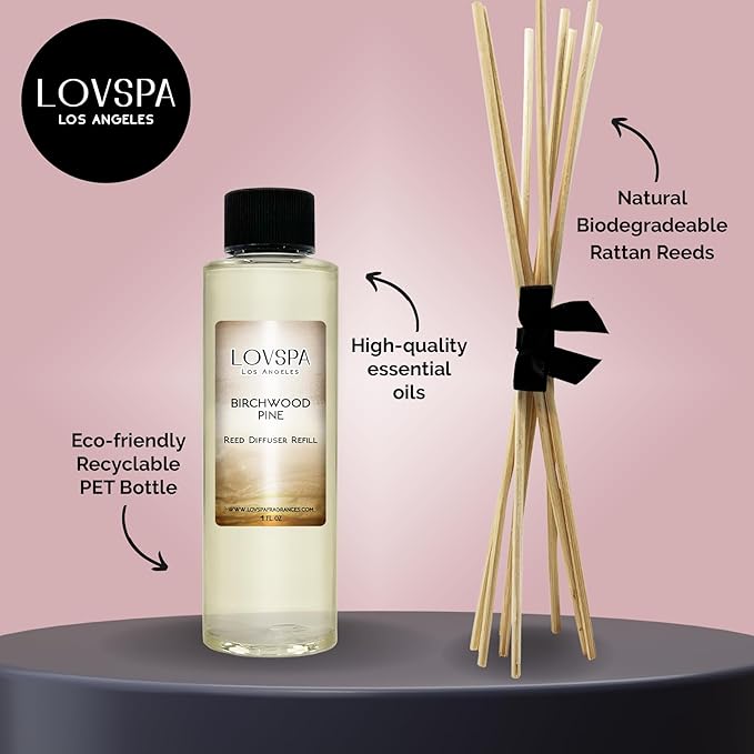 LOVSPA Birchwood Pine Diffuser Oil - Holiday Essential Oils for Diffuser Refill & Air Freshener Room Spray - Long-Lasting & Natural Home Fragrance, Scented Oil for Diffusers, USA Made, 4oz