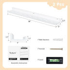 Fun Memories Picture Ledge Shelf for Wall, 36 inch Pine Wood Nursery Book Shelves Set of 2- Wall Book Shelves for Kids Room, Home Decor - Kitchen Spice-White