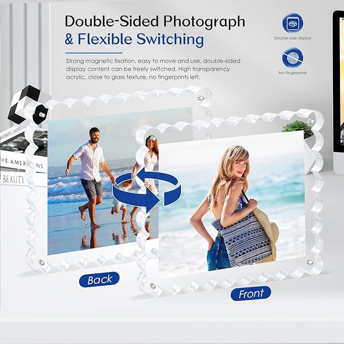 acrylic photo frame- 2Pack Scalloped Picture Frames 8×10 Inch, 15+15mm Thick BlockClear Glass Photo Frame with Thick Block | Modern Home Gift Set (2 Pack, 8X10)