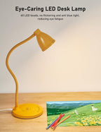 BOHON LED Desk Lamp with USB C+A Charging Ports Wireless Charger, 5 Colors Stepless Dimming Touch Reading Light, Flexible Gooseneck Lamp for Home Office Bedside Table College Dorm Room, Bright Yellow