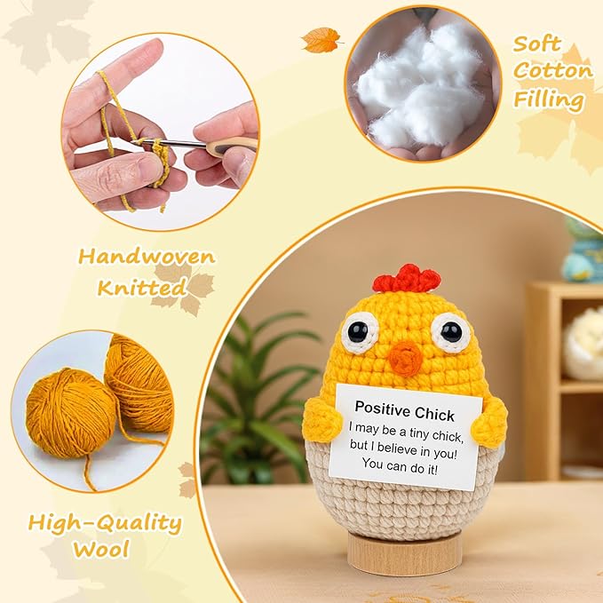 5 PCS Emotional Support Positive Chick, Deer, Otter, Pig, Bear, Stress Relieving Handmade Crochet Animals, Collectible Dolls Decorative Gifts for Friends and Family