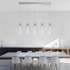 Modern Kitchen Lighting Pendant Fixtures 5-Light LED Pendant Ceiling Fixture Brushed Nickel Bubble Cylinder Pendant Light with Adjustable Length for Kitchen Island Dinning Room Bedroom