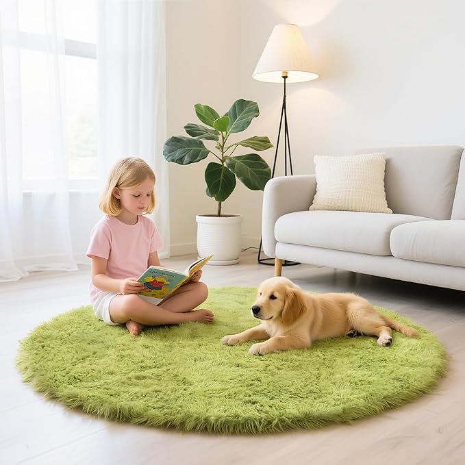 Fluffy Round Area Rugs for Living Room,6'X6'Shag Circle Area Rugs for Bedroom,Non Slip Fuzzy Plush Rug for Kids Room Boys Girls Room and Dorm Home Decor Rug