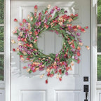 Artgar Front Door Wreath 24 Inch Spring/Summer Wreaths for Front Door, Front Door Wreaths for All Seasons for Indoor Outdoor Home Office Wall Window Wedding Farmhouse Decor (Red&Orange&Purple)