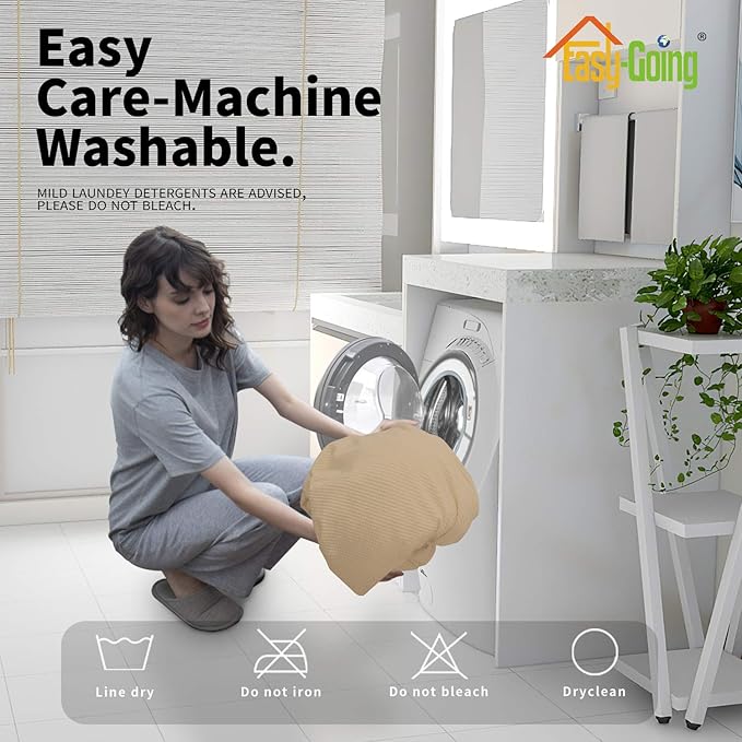 Easy-Going 8 Pieces Recliner Sofa Stretch Sofa Slipcover Sofa Cover Furniture Protector Couch Soft with Elastic Bottom Kids, Spandex Jacquard Fabric Small Checks Sand