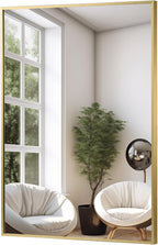 FARMER 20x28 Inch Gold Bathroom Mirror, Rectangle Wall Mounted Mirror, Vanity Mirror, Brushed Square Mirror, Framed Bathroom Mirror for Bedrooms, Entryways, Living Rooms, Horizontal/Vertical