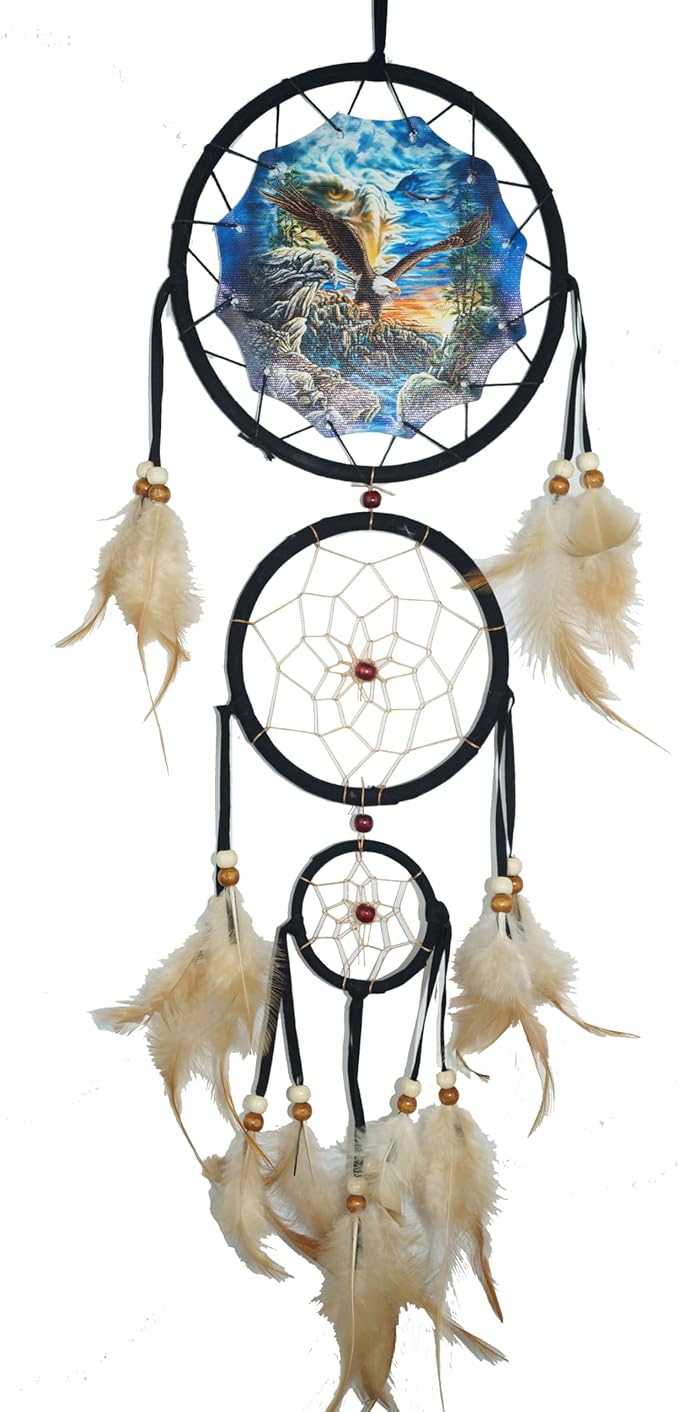 Remorelt Wolf Eagle Bear Dream Catcher Bedroom Wall Decor, Christmas Home Decoration, Room Accessory, White Moon Feather Decoration - Unique Home Craft Wall Pendant (DC17 6Inch Flying Eagles)