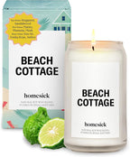 Homesick Scented Candles for Home (Beach Cottage) - Long-Lasting Natural Soy Wax Blend Jar Candle Gifts for Women & Men, 60-80 Hours Burn Time - Notes of Bergamot & Sandalwood