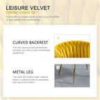Nrizc Woven Dining Chairs Set of 6, Velvet Upholstered Dining Chairs with Gold Metal Legs, Modern Accent Chairs for Living Room, Dining Room, Kitchen (Yellow)