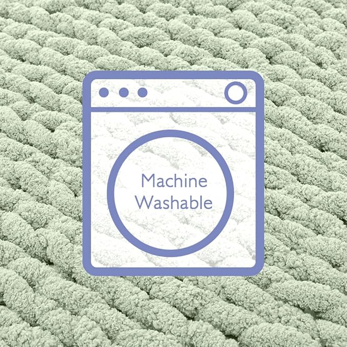 Bigacogo Chunky Knit Throw Blanket for Couch, 40x80 inches, 100% Hand Knitted with Thick Jumbo Chenille Yarn, Cozy Soft Large Rope Knot Cable Crochet Blankets for Sofa Bed Living Room, Sage Green