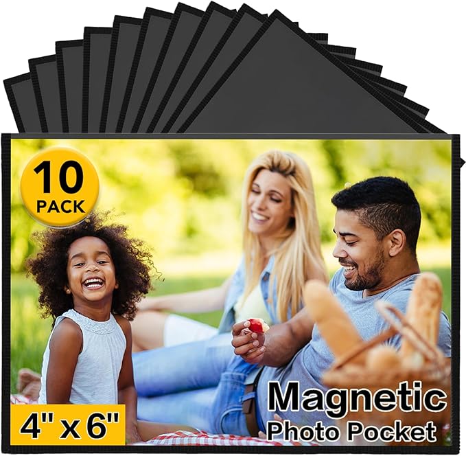 YixangDD 10 Pack Magnetic Picture Frame, 4 x 6 Inches Fridge Magnetic Photo Frames, Magnetic Photo Frames for Refrigerator, Home, School, Office (Black)