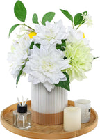 Fake Flower with Vase,White Silk Dahlia Artificial Flowers in Modern Ceramics Vase for Home Bathroom Office Desk Party Centerpiece Coffee Table Decor