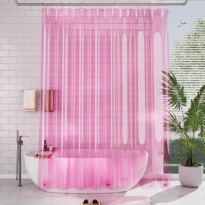 AmazerBath Extra Long Shower Curtain Liner, Clear Pink Shower Liner 84 Inches Long, 72x84 Plastic Shower Curtain Liners, Cute Tall Shower Liner, PEVA Bathroom Shower Curtain Liners & 3 Magnets