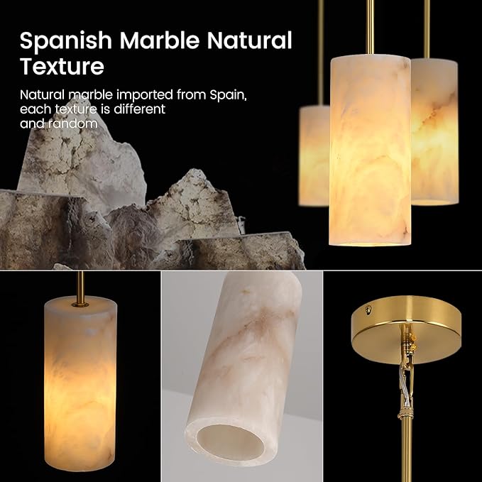 Alabaster Pendant Lights Kitchen Island, Brass Marble Pendant Lighting, Gold Modern Pendant Lights Fixtures for Bedroom Bathroom Living & Dinning Room(Include E12 Bulb)