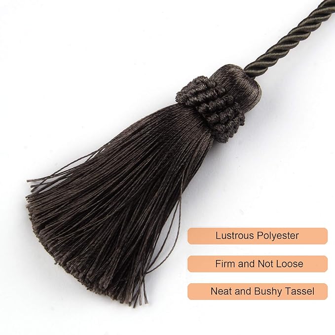 Fenghuangwu Curtain Tiebacks Handmade Decorative Curtain Holdbacks Rope with Tassel (Charcoal, 2P)