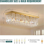 Siljoy Modern Crystal Chandelier 6-Lights Rectangle Flush Mount Pendant Ceiling Light Fixture Luxury Gold Rectangular K9 Crystal Raindrop Chandelier for Dining Living Room Kitchen Island Bar L31.5''