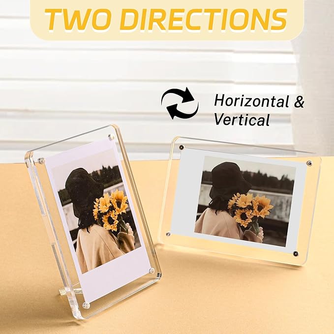 6 Pack Acrylic Magnetic Picture Frames 2x3, Refrigerator and Desktop Photo Frames Combine, Vertical and Horizontal Clear Display Compatible with Fujifilm Instax Mini for Fridge/Table/Locker