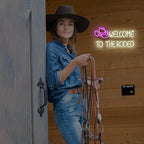WLHOPE Welcome To The Rodeo Neon Sign Cowboy Hat Led Lights Dimmable Light Signs for Wall Decor 16.5 x 8.6 inches USB Powered Licked Light Signs for Bar Home Club Party Western Bedroom Decoration