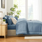 CozyLux Full Size Comforter Sets Mineral Blue, 7 Pieces Bed in a Bag, Blue Comforter Full Size, All Season Bedding Sets with Stitch Quilted Comforter, Flat Sheet, Fitted Sheet, Pillowcases