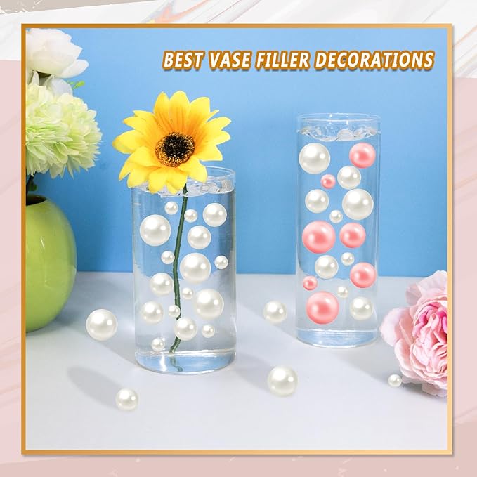 300Pcs Vase Filler Ivory No Hole Faux Pearl Beads for Vase Filling Decorations, Candle Centerpieces, Wedding Centerpieces, Home Party Decor (8/14/20mm)