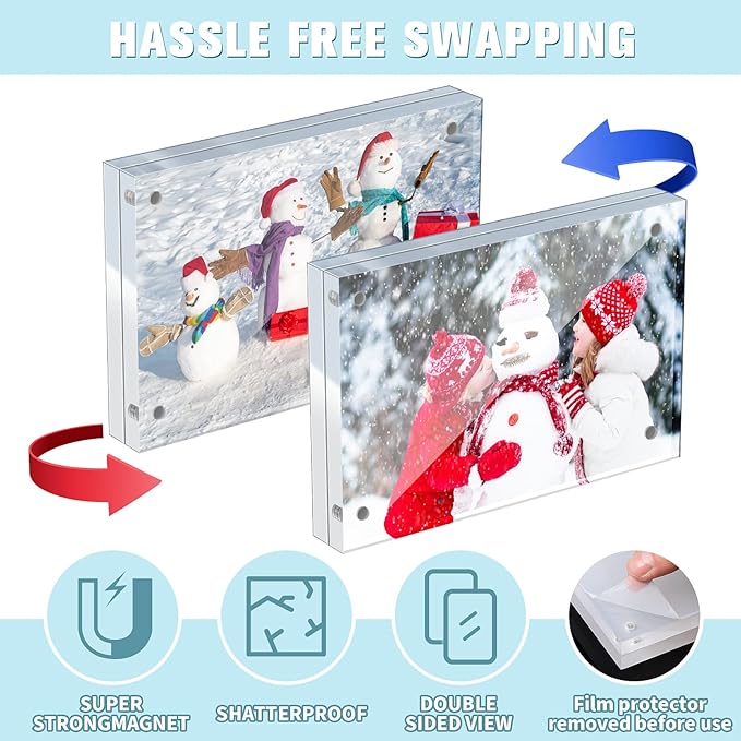 5 Pack 4 x 6 Inches Acrylic Picture Frame Desktop Frameless Photo Frame Double Sided Transparent Acrylic Horizontal Magnetic for Desk Desktop Display Pictures Holder