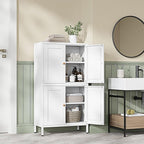 Letaya Storage Cabinet with Doors and Shelves,Small Freestanding Bathroom Floor Metal Cabinets -White