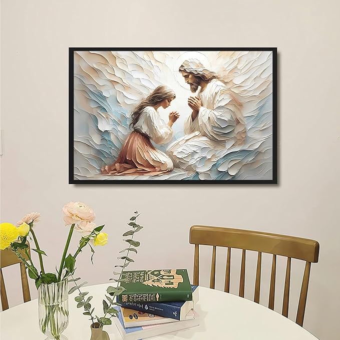 XWNLTEPK Praying to Heaven Christian Art Jesus and Woman Praying Bible Canvas Wall Decor Jesus Portrait Mormon Wall Print