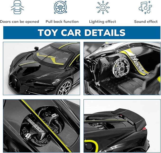Car Toys for Boys 1 32 Diecast Cars Collectibles Car Model Kit,Metal Toy Car for Boys and Girls,Pull Back Cars with Lights and Sounds,Cars for Kids Ages 3-5（Black）