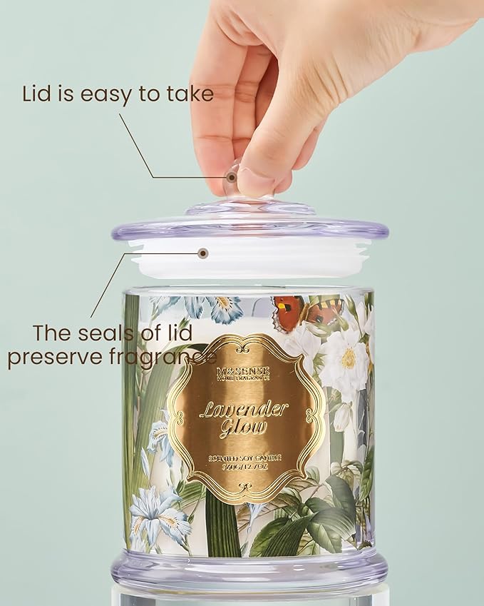 M&SENSE Lavender Candles for Home Scented, Organic Soy Candles with Natural Essential Oil, Relaxing Aromatherapy Candles for Bath Spa Meditation, 2 Wick 12.7oz Large Candle 75 Hour Long Lasting