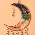 Agate Gemstone Dream Catcher 7 Chakra Tree of Life Dream Catcher with Rainbow Crystal Stones Handmade Dreamcatcher Wall Decor for Adults Boys Girls,Bedroom,Wedding,Garden,Bless Gift(Blue&Green Moon)