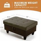 Ottoman Rectangular Storage Ottoman Bench, Flannel Footrest Stool Footstool with Lid for Living Room, Bedroom, Entryway, Taupe&Black, 35"x23.5"x17.5"