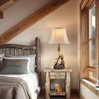 27.25'' Rustic Antler Table Lamp for Bedroom Nightstand Lamps with USB A + C Charging Ports Western Cabin Lamps for Living Room Home Office, Linen Lampshade, Single, Bulb Not Included