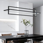 Modern LED Linear Rectangle Chandelier Dimmable 35.4” Kitchen Island Lighting, Contemporary Hanging Linear Led Pendant Chandelier Light Fixture for Dining Room Hallway Bar Black