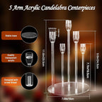 5 Arm Acrylic Candle Holder Stand Elegant Crystal-Clear 3 Tier Stems for Flameless LED Candles Modern Spiral Twist Design, Sturdy 7.09" Round Base Perfect for Weddings & Home Decor (2, Candelabra)
