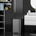 13 Gallon Stainless Steel Foot Pedal Large Trash Can with Soft Close Quiet Lid, Stainless Steel Thickened Body Oval Garbage Can with 30 Garbage Bags for Kitchen/Home/Office and More - Silver Gray