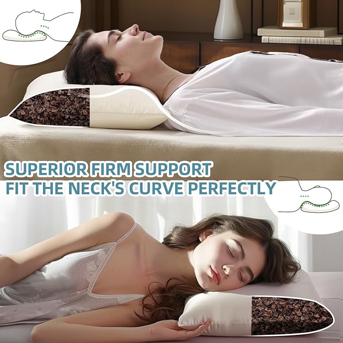 USlixury Buckwheat Pillow with Extra Buckwheat Fill - Adjustable Buckwheat Hull Pillow, Buckwheat Pillows for Sleeping with Firm Support, Buckwheat Neck Pillow for Side Back Sleeper,15x19, White